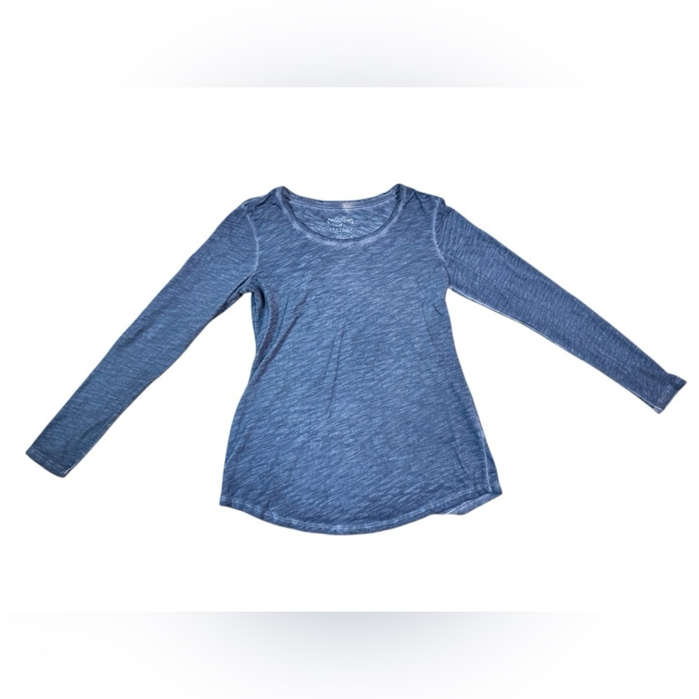 Peruvian Connection Textured Scoop Neck Long Sleeve in Heathered Blue Size M
